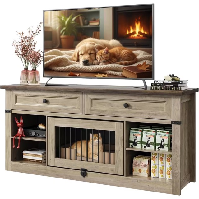 66" TV Stand with Drawers & Shelves — Grey