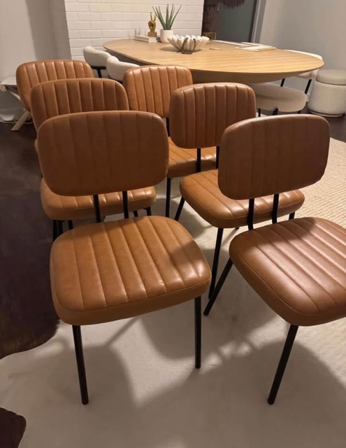 Leather Upholstered Dining Chair — Brown