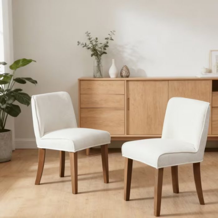 Farmhouse Linen Upholstered Dining Chair — White