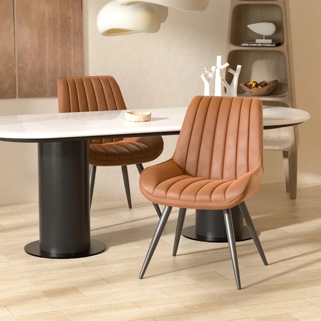 High-Back Faux Leather Dining Chair — Brown