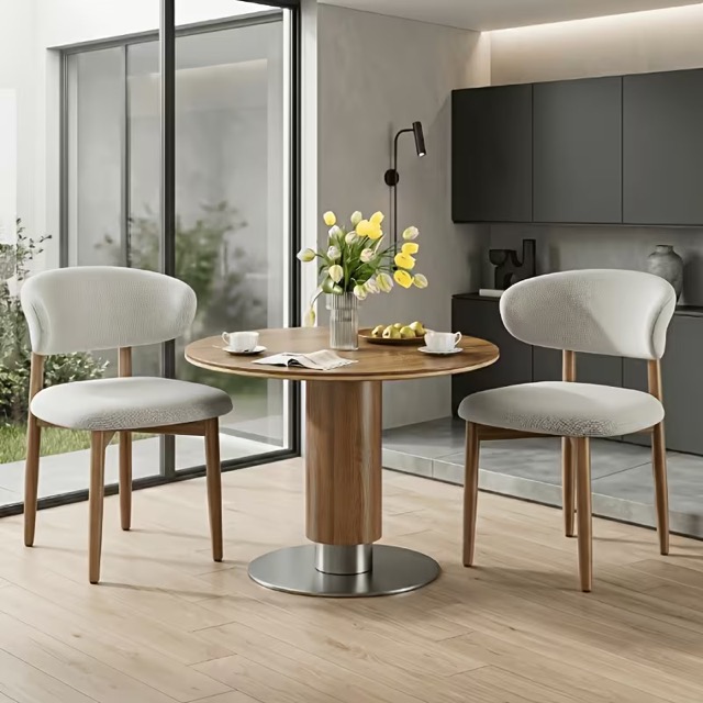 Upholstered Curved-Back Dining Chair — Grey