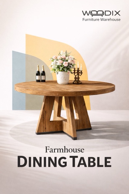 47" Round Farmhouse Dining Table — Wood