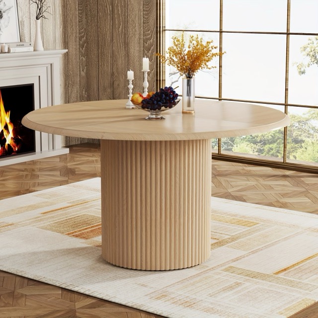 47" Round Pedestal Dining Table — Natural Wood
